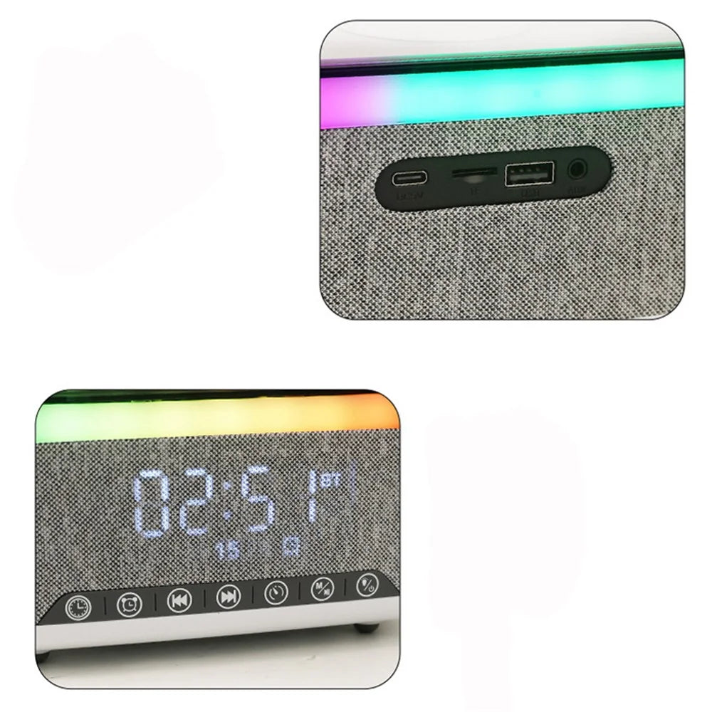 S300 Bluetooth-compatible Speaker Digital Alarm Clock 10W Wireless Charger Music Subwoofer with Colorful Light - White - 7