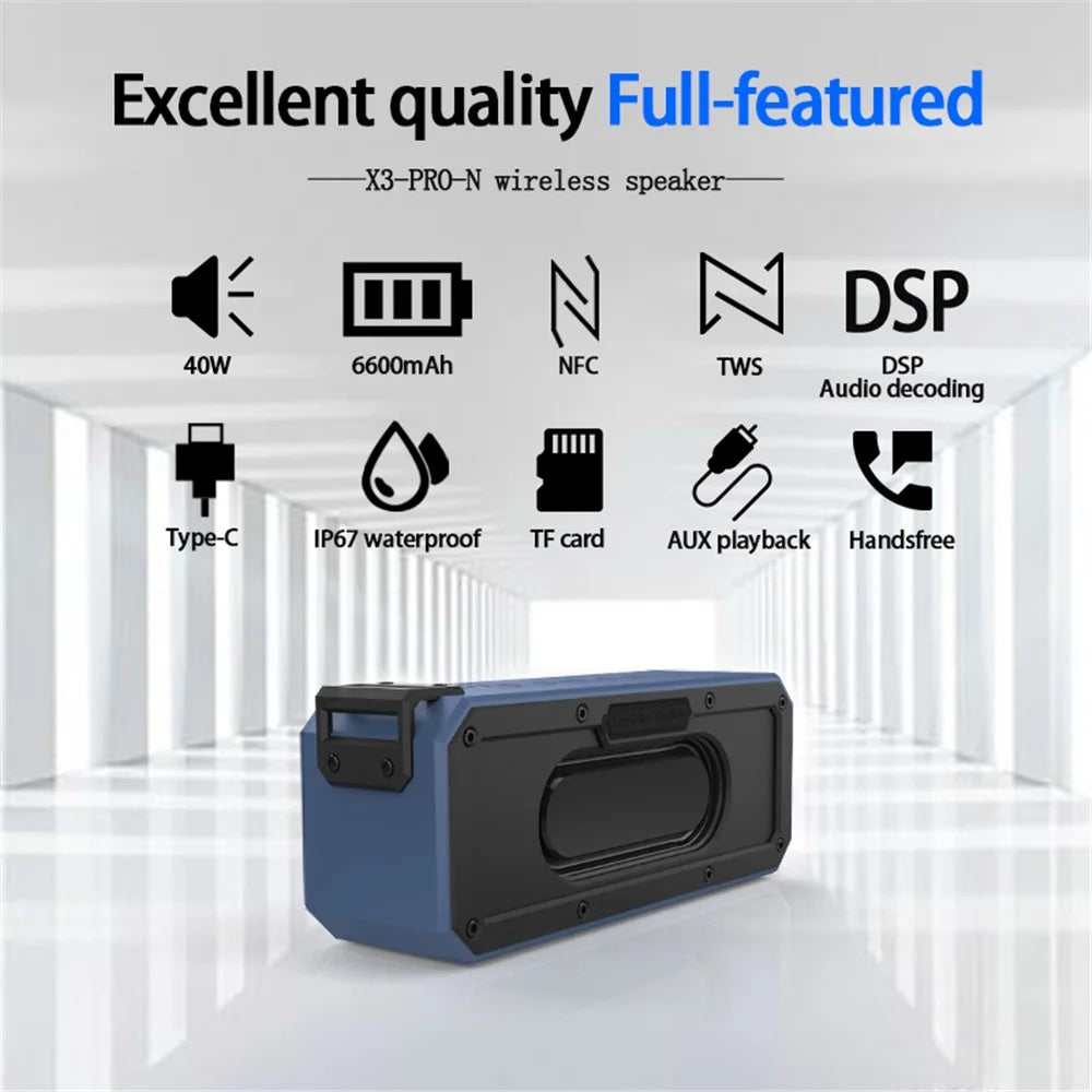 CYBORIS X3-Pro-N 40W NFC Bluetooth-compatible Speaker Subwoofer Waterproof Bass Sound Speaker - Blue - 5