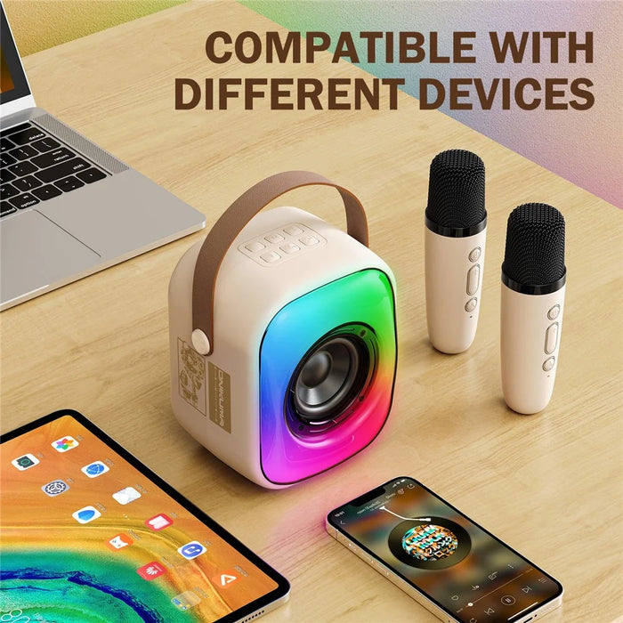 ONIKUMA L7 RGB Home Karaoke Machine Bluetooth-compatible Speaker with 2 Microphone - White - 4