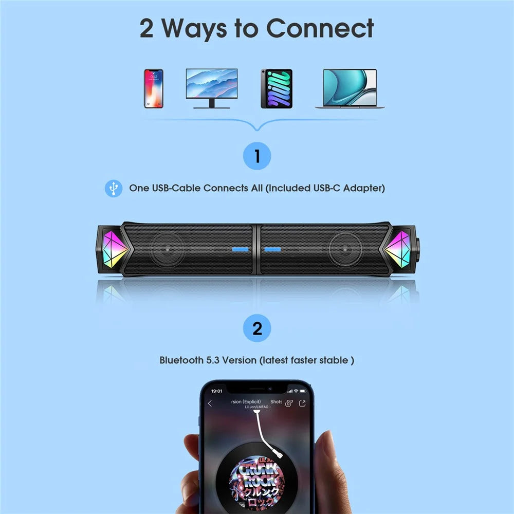 ONIKUMA L1 Wired Desktop Speaker RGB Light Stereo Music Subwoofer Support Bluetooth-compatible Connection - 3