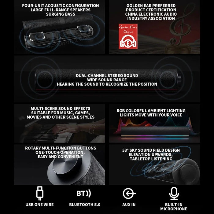 XIAOMI Redmi Computer Speaker RGB Light Bluetooth-compatible 5.0 Four Unit Two Channel Stereo Soundbar Built-In Mic - 3