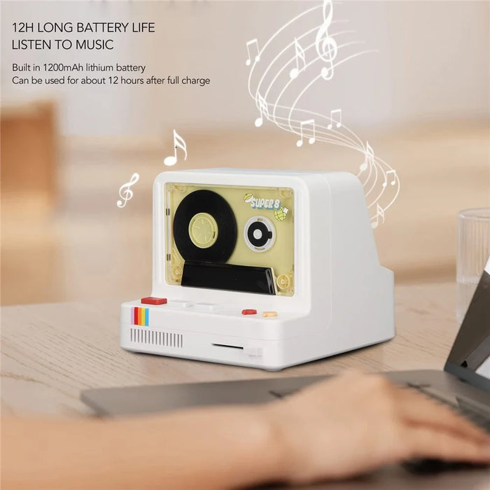 Cassette Bluetooth-compatible Speaker Home Subwoofer Support Aromatherapy TF Card Playback Night Light - White - 6