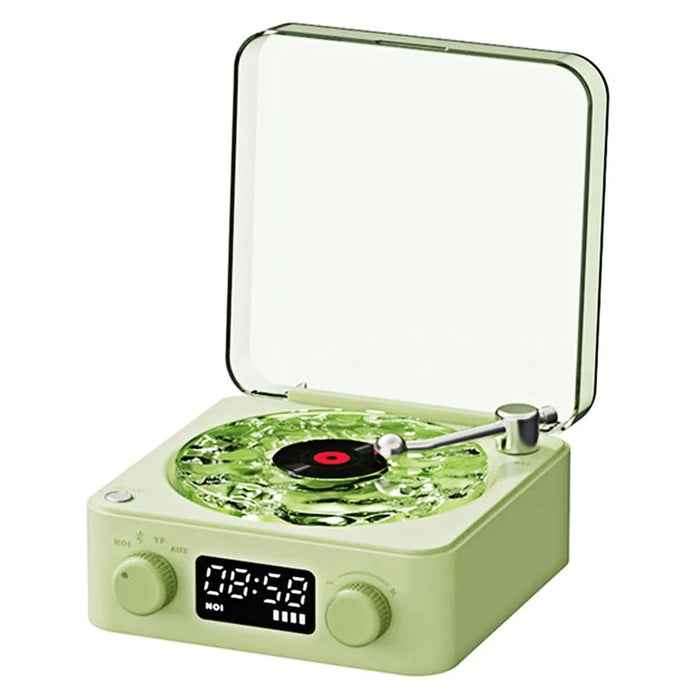 Vinyl Record Player Wireless Bluetooth-compatible Speaker Sleep Aid with Clock and Projection Light - Green - 1