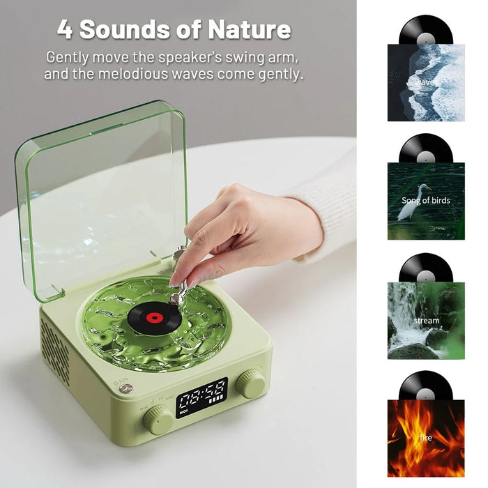 Vinyl Record Player Wireless Bluetooth-compatible Speaker Sleep Aid with Clock and Projection Light - Green - 2