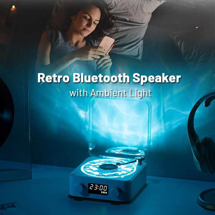 Vinyl Record Player Wireless Bluetooth-compatible Speaker Sleep Aid with Clock and Projection Light - Green - 4