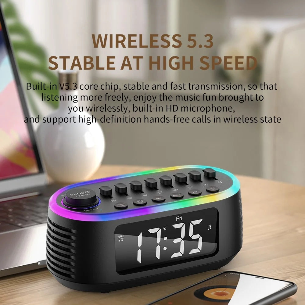 CYBORIS T13 Natural Sounds White Noise Alarm Clock Bluetooth-compatible Speaker with Ambient Light - Black - 2