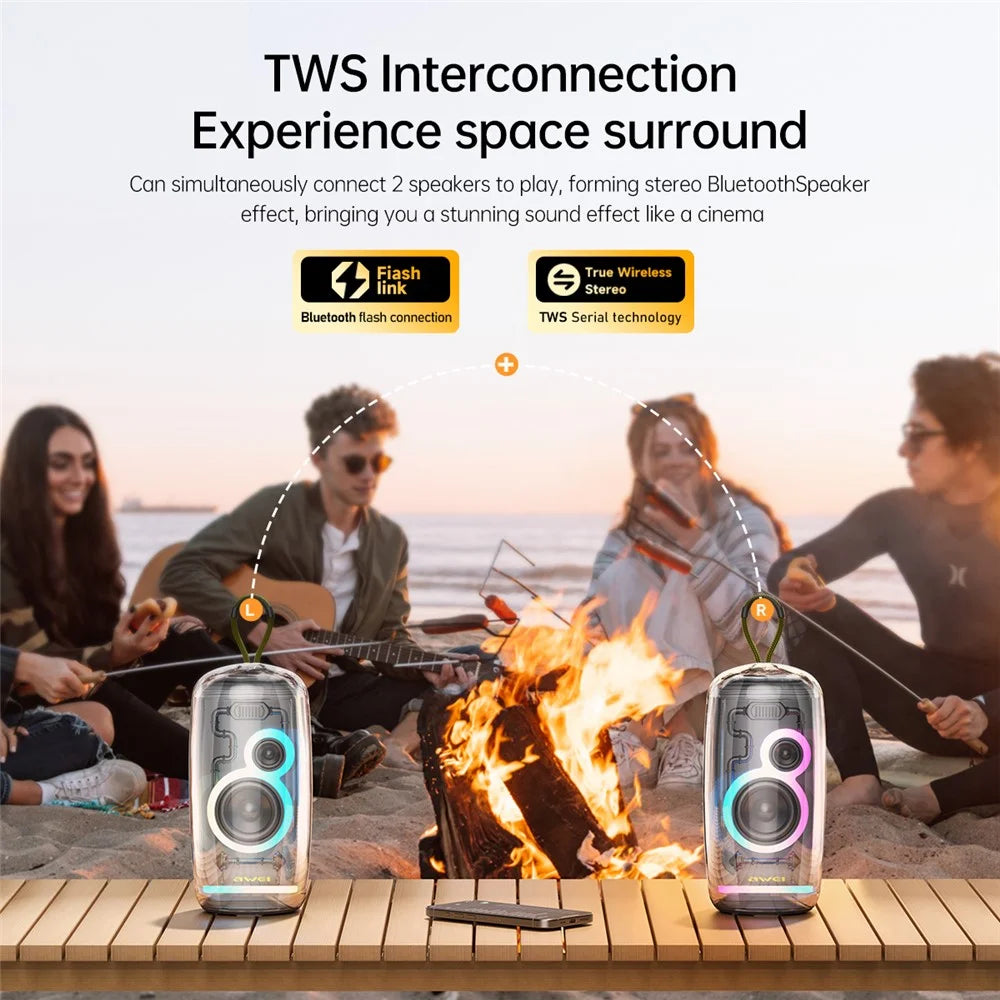 AWEI KA32 Waterproof Bluetooth-compatible Speaker TWS Pairing Music Player Subwoofer with Colorful Light - 6