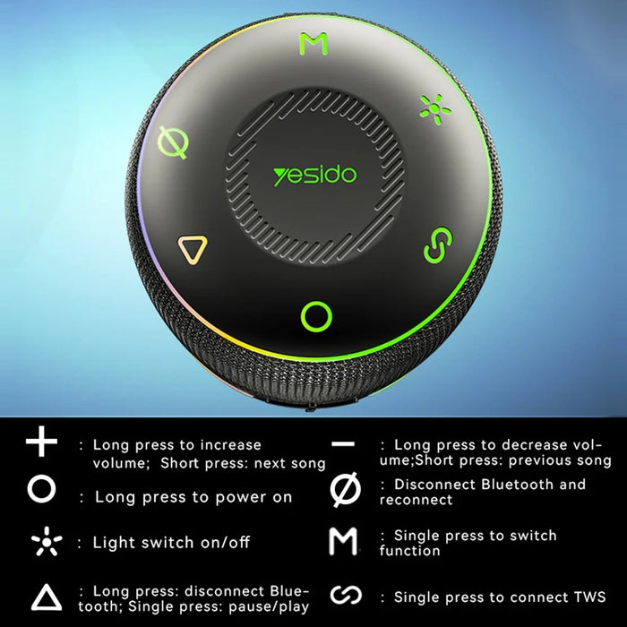 YESIDO YSW22 Portable Bluetooth-compatible Speaker RGB Light Waterproof Wireless Music Subwoofer - 7