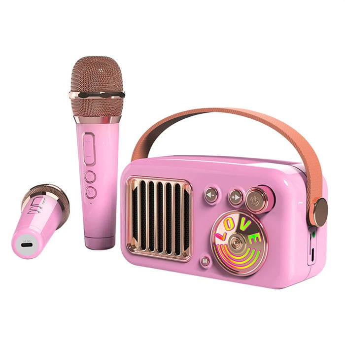 CYBORIS T4 Portable Retro Children Karaoke Speaker 15W Home Entertainment Bluetooth-compatible Speaker with 2 Microphones - Pink - 1