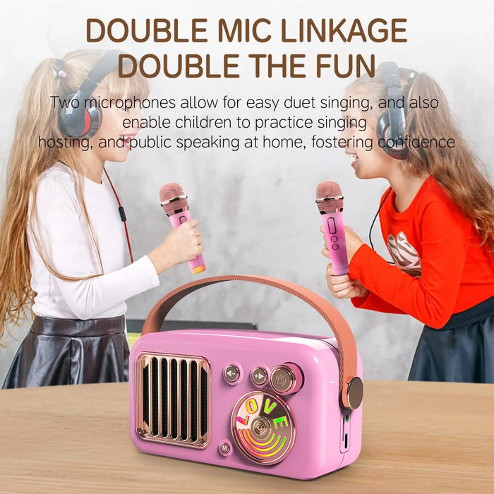 CYBORIS T4 Portable Retro Children Karaoke Speaker 15W Home Entertainment Bluetooth-compatible Speaker with 2 Microphones - Pink - 2