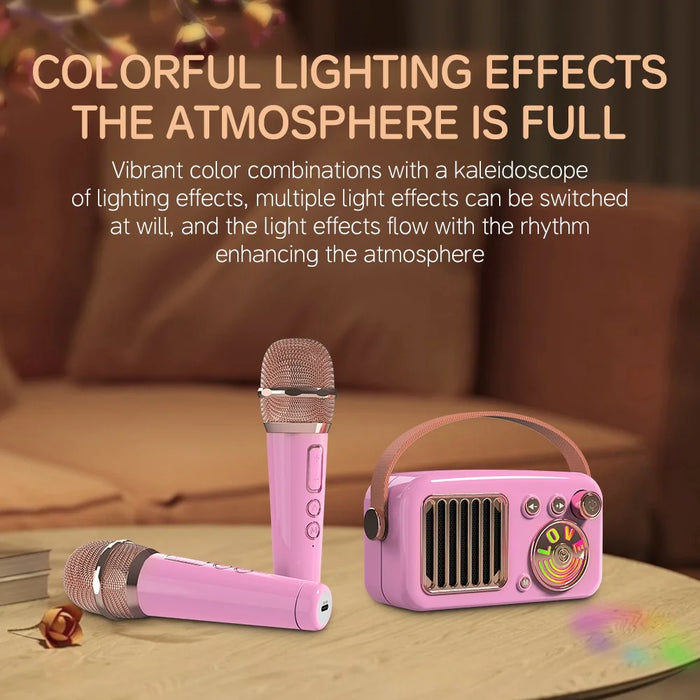 CYBORIS T4 Portable Retro Children Karaoke Speaker 15W Home Entertainment Bluetooth-compatible Speaker with 2 Microphones - Pink - 5