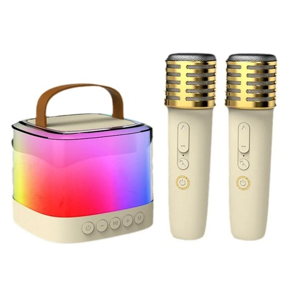 T7 Portable Karaoke Bluetooth-compatible Speaker Colorful Light Loudspeaker with 2 Microphones - 1
