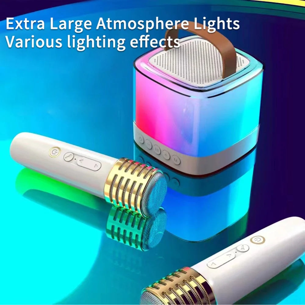 T7 Portable Karaoke Bluetooth-compatible Speaker Colorful Light Loudspeaker with 2 Microphones - 2