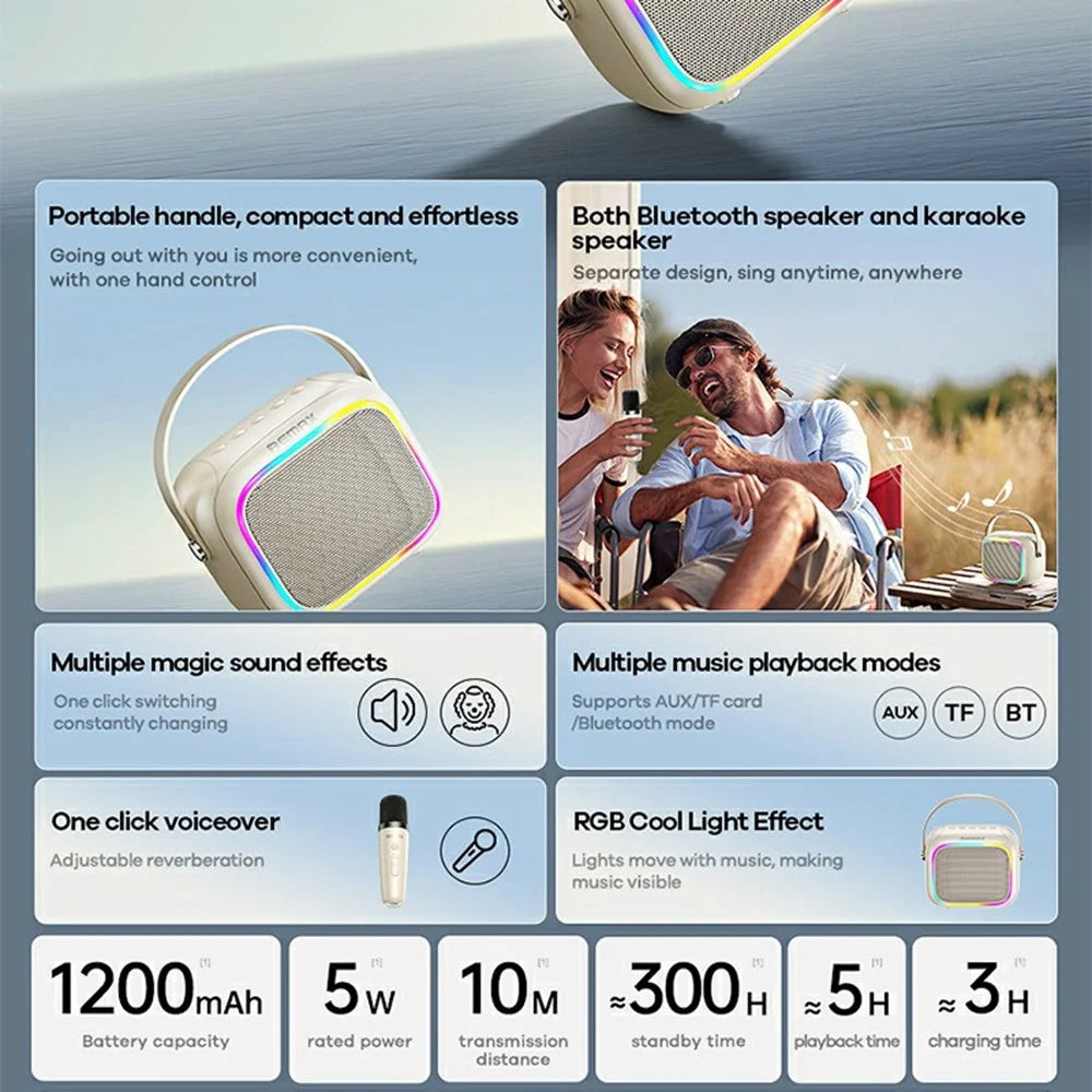 REMAX RB-H13 5W Wireless Bluetooth-compatible Speaker 1200mAh Portable Karaoke with Microphone - Beige - 2