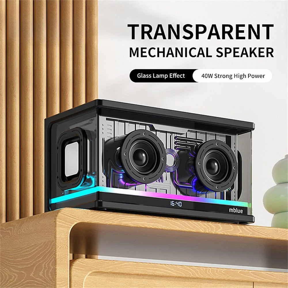 MBLUE AURA 9 40W High Power Transparent Mechanical Bluetooth-compatible Speaker with RGB Light - White - 3