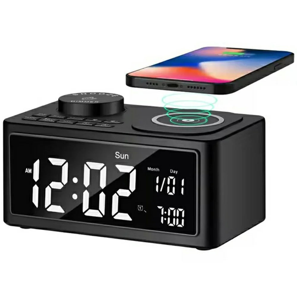 H7 Multifunctional Wireless Charging Bluetooth-compatible Speaker Clock Radio FM Radio with USB Charging - Black  /  US Plug - 1
