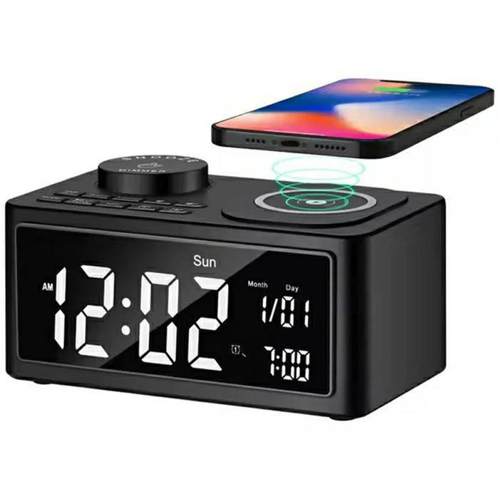 H7 Multifunctional Wireless Charging Bluetooth-compatible Speaker Clock Radio FM Radio with USB Charging - Black  /  US Plug - 1