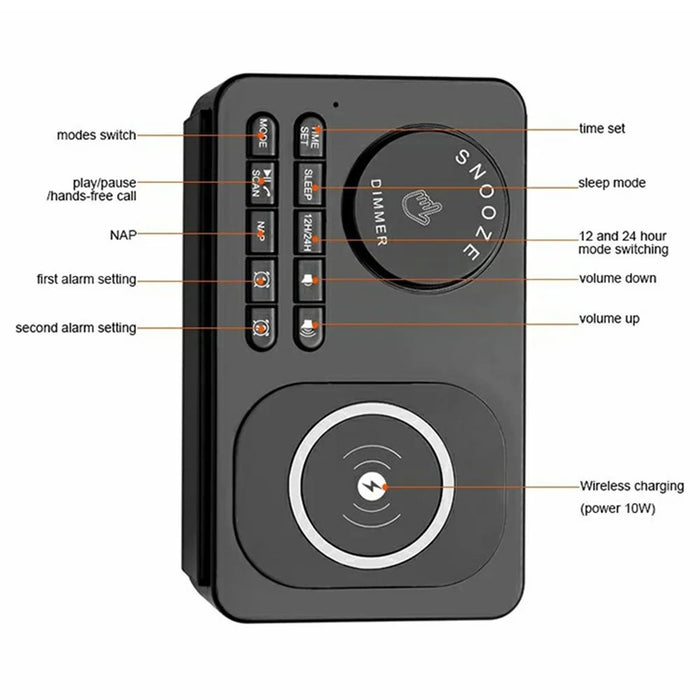H7 Multifunctional Wireless Charging Bluetooth-compatible Speaker Clock Radio FM Radio with USB Charging - Black  /  US Plug - 3