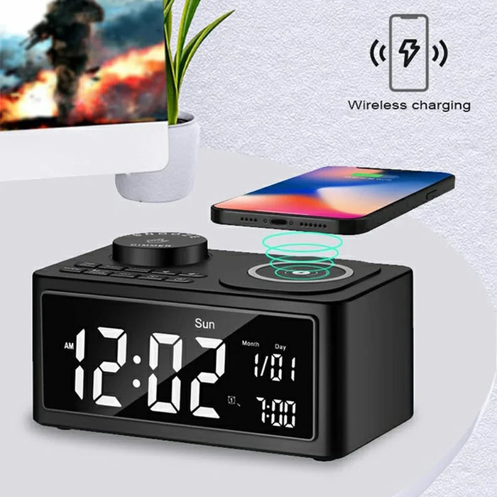 H7 Multifunctional Wireless Charging Bluetooth-compatible Speaker Clock Radio FM Radio with USB Charging - Black  /  US Plug - 5