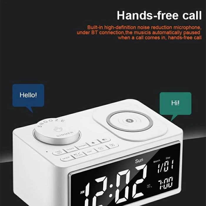 H7 Multifunctional Wireless Charging Bluetooth-compatible Speaker Clock Radio FM Radio with USB Charging - Black  /  US Plug - 7