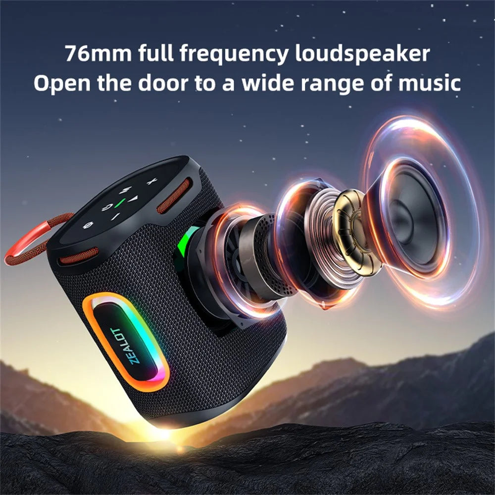 ZEALOT S122 Portable Bluetooth-compatible Speaker BT5.4 Subwoofer with LED Light Support TF U-Disk - Black - 5