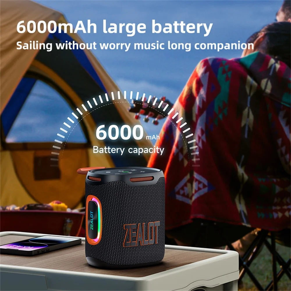 ZEALOT S122 Portable Bluetooth-compatible Speaker BT5.4 Subwoofer with LED Light Support TF U-Disk - Black - 7