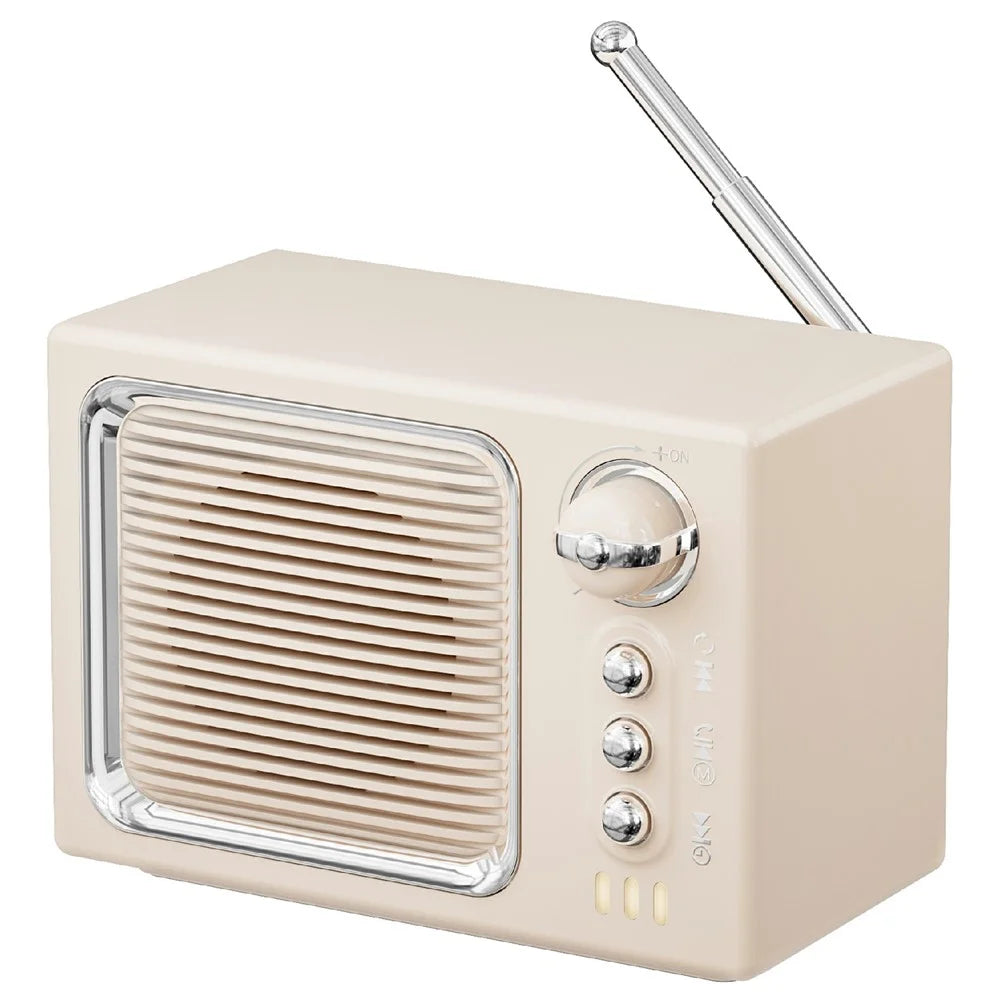 BT 5.0 White Noise Sleep Speaker Retro Mini TV Design Sound Box Wireless Music Player with FM Radio - Beige - 1