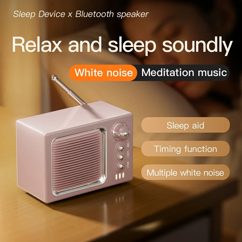 BT 5.0 White Noise Sleep Speaker Retro Mini TV Design Sound Box Wireless Music Player with FM Radio - Beige - 3