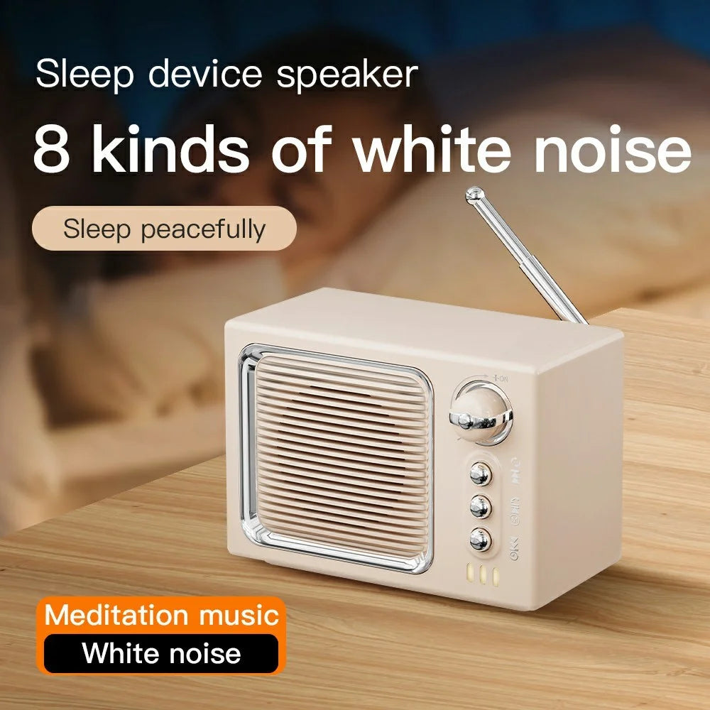 BT 5.0 White Noise Sleep Speaker Retro Mini TV Design Sound Box Wireless Music Player with FM Radio - Beige - 4