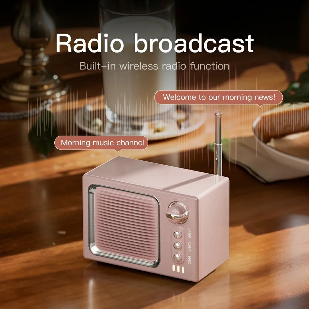 BT 5.0 White Noise Sleep Speaker Retro Mini TV Design Sound Box Wireless Music Player with FM Radio - Beige - 7