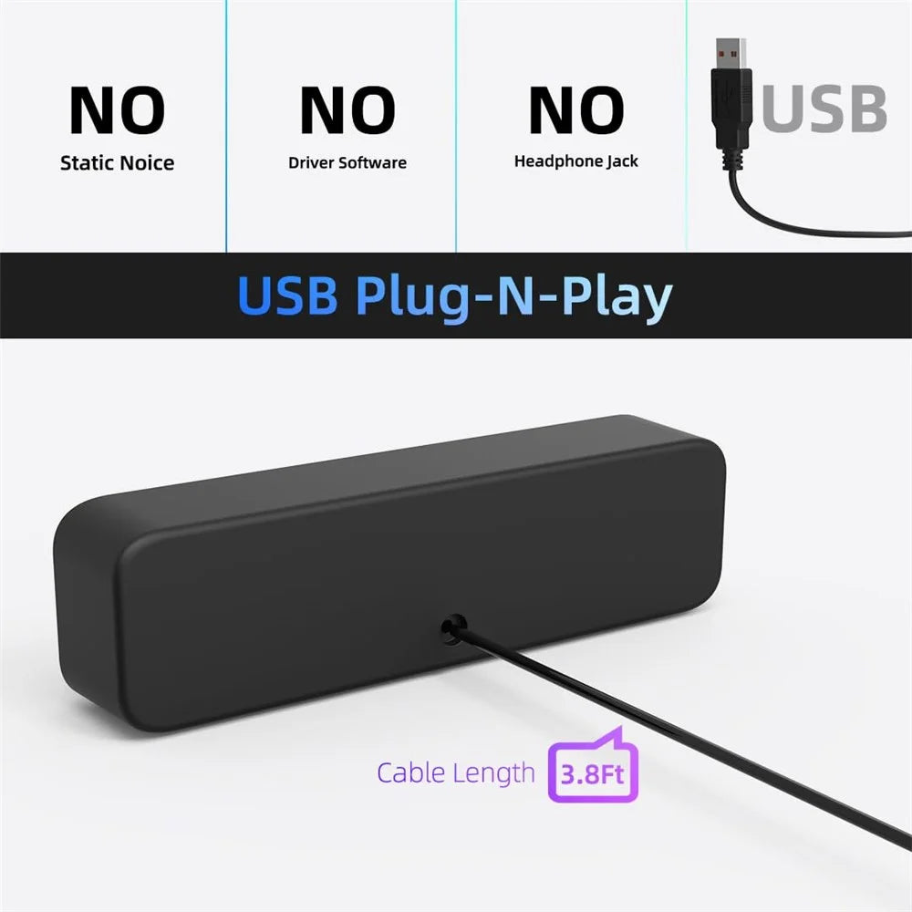 LLR505 USB Powered Speaker for Desktop PC Dual Horn Enhanced Bass Stereo Sound Soundbar - 2