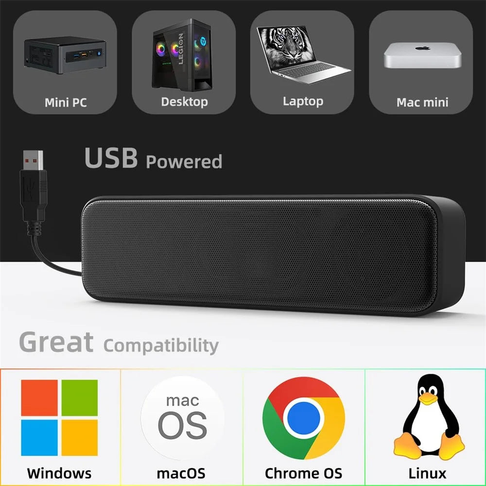 LLR505 USB Powered Speaker for Desktop PC Dual Horn Enhanced Bass Stereo Sound Soundbar - 4