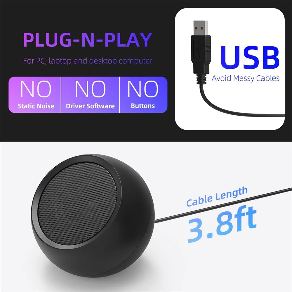 LLR504 USB Mini Subwoofer Portable 5W Speaker Computer Sound Box with 115cm Cable - 5