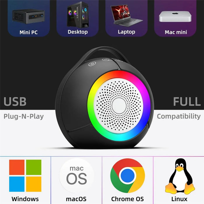 LLR096 Ball Shape USB Mini Desktop Speaker 5W Wired Subwoofer with RGB Light for PC Laptop - 6
