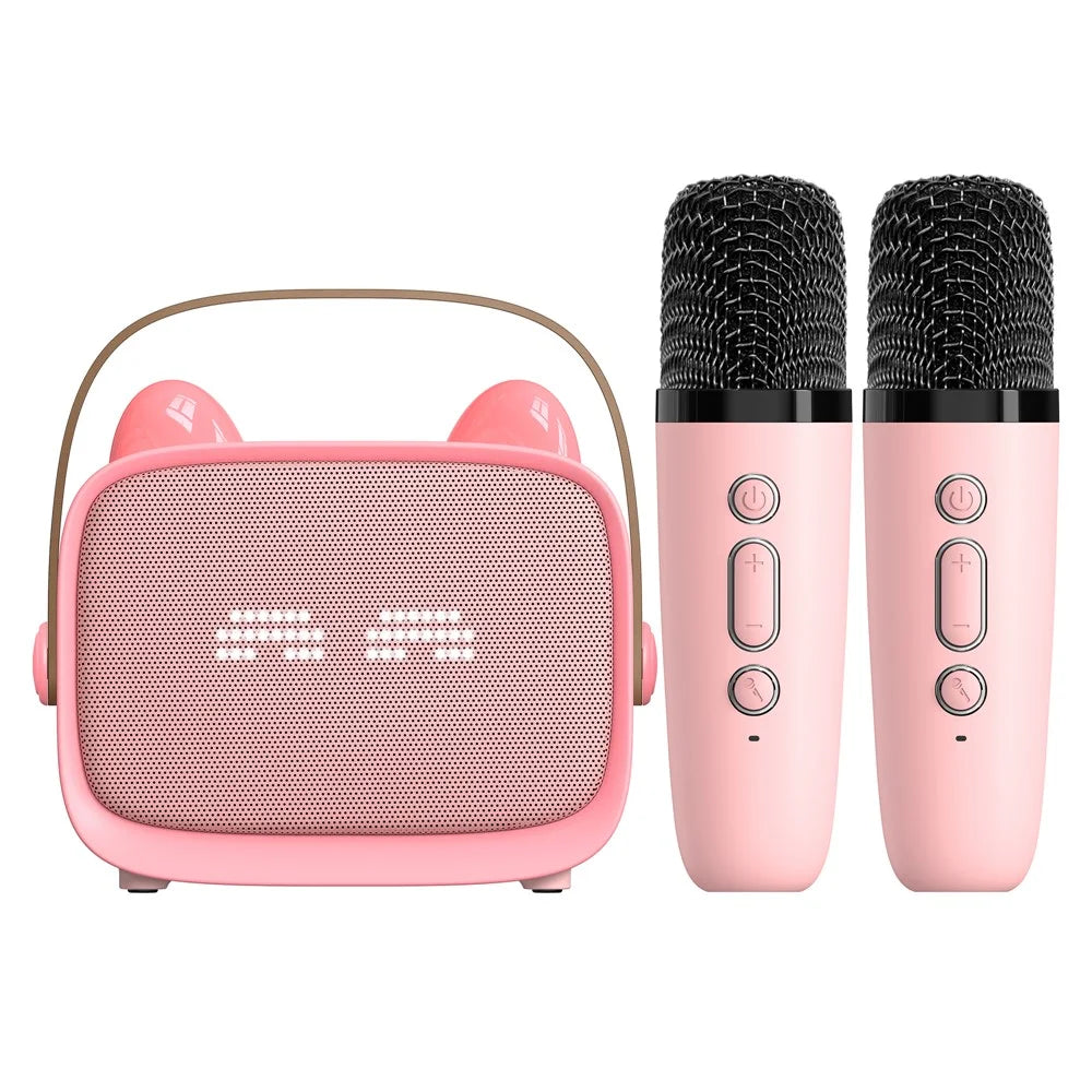 T99 Children Karaoke Speaker with Dual Microphone Multi Light Modes Bluetooth-Compatible Audio System - Pink - 1