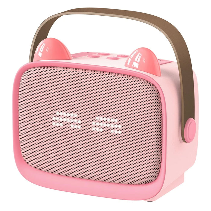 T99 Children Karaoke Speaker with Dual Microphone Multi Light Modes Bluetooth-Compatible Audio System - Pink - 2