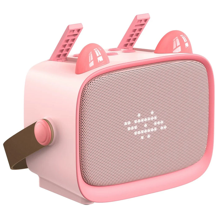 T99 Children Karaoke Speaker with Dual Microphone Multi Light Modes Bluetooth-Compatible Audio System - Pink - 3