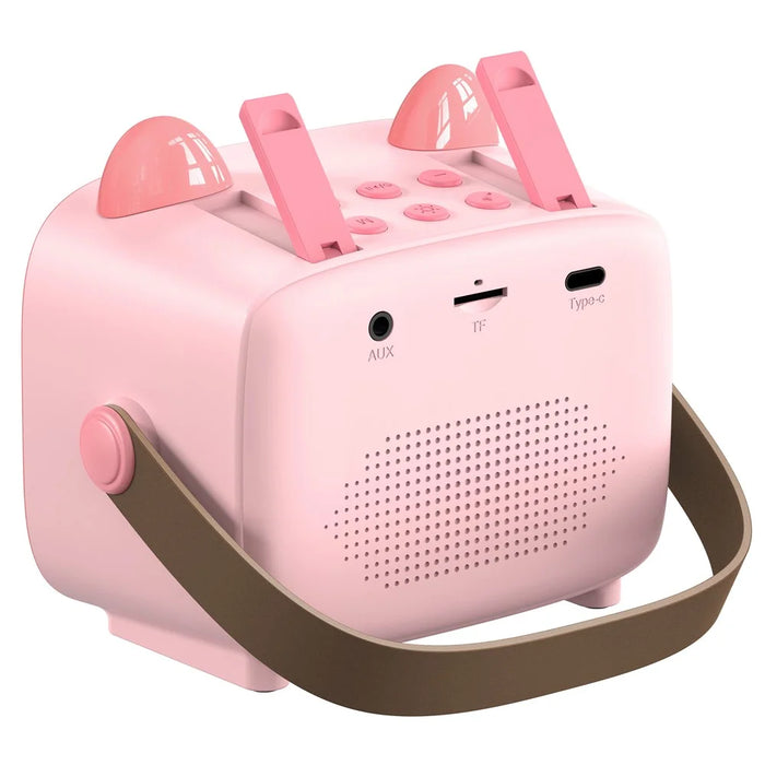 T99 Children Karaoke Speaker with Dual Microphone Multi Light Modes Bluetooth-Compatible Audio System - Pink - 5