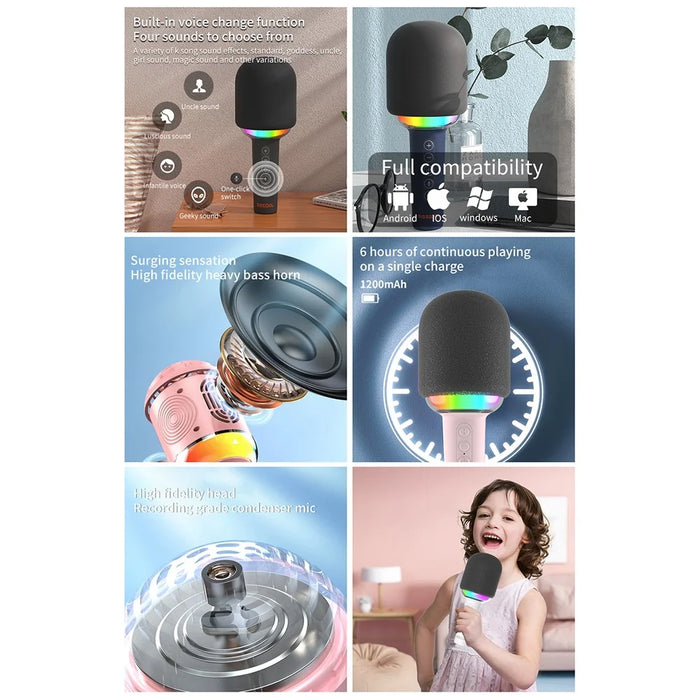 M5 Integrated Bluetooth-Compatible Karaoke Speaker Microphone with RGB Light - Pink - 4