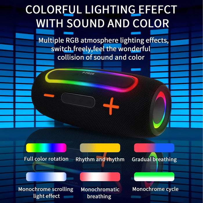 PRO9 Wireless TWS Bluetooth-Compatible Speaker IPX6 Waterproof Portable Outdoor Boombox - Black - 6