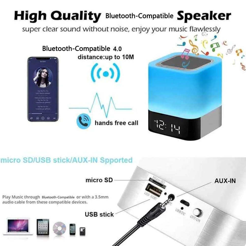 DY28Plus Bedside Alarm Clock Bluetooth-Compatible Speaker Touch LED RGB Light Desktop Subwoofer - 3