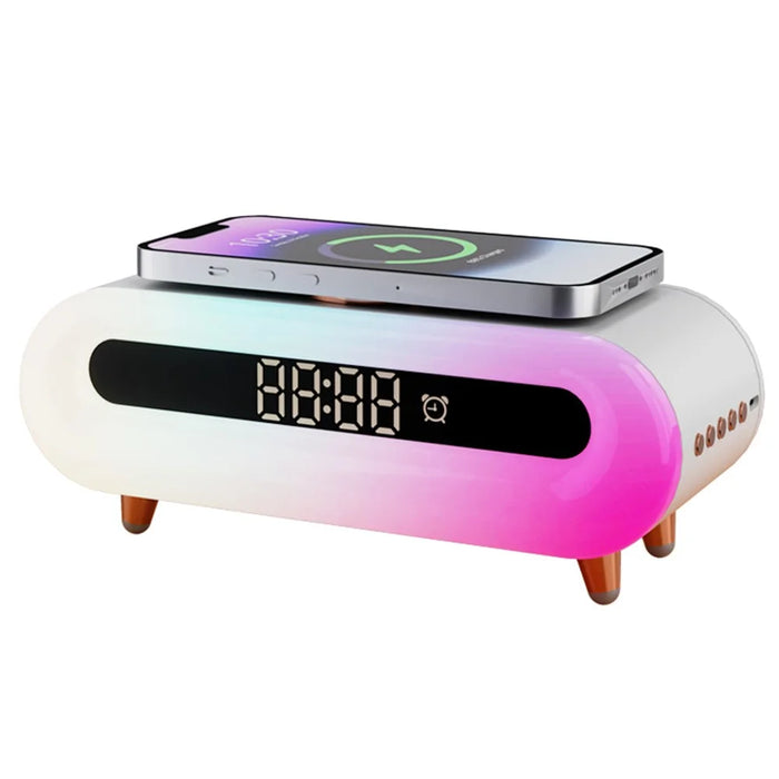 S608 Multifunctional Wireless Speaker Clock Bedside Lamp with Wireless Charging RGB Night Light - White - 2