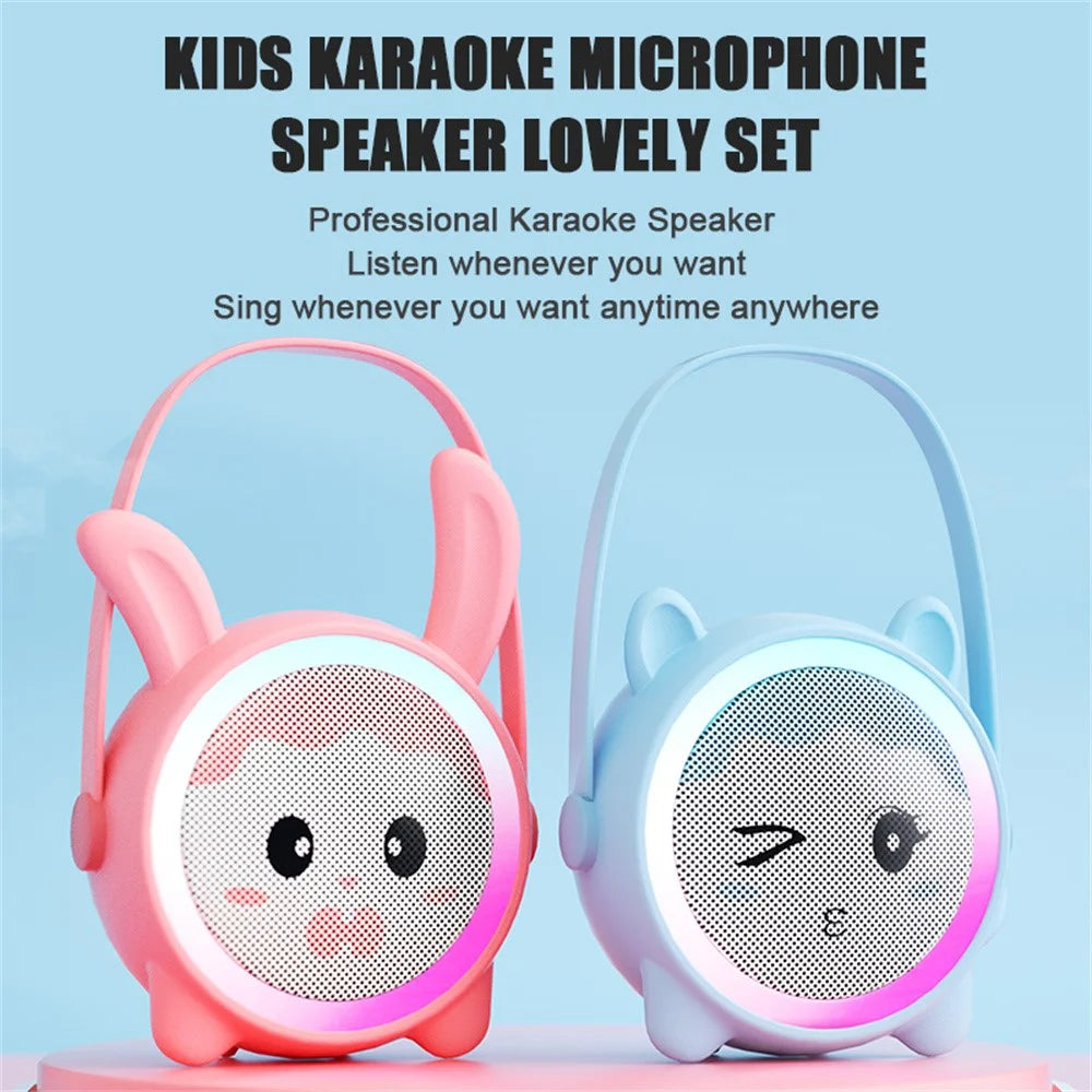 K12 Wireless Speaker Karaoke Set with 2 Microphones for Kids Cartoon Cute Design BT Audio System - Pink Cat - 2