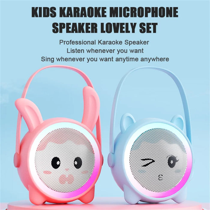 K12 Wireless Microphone Speaker Karaoke Set for Kids Cartoon Cute Design BT Audio System for Home - Pink Cat - 2