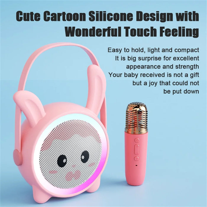 K12 Wireless Microphone Speaker Karaoke Set for Kids Cartoon Cute Design BT Audio System for Home - Pink Cat - 3