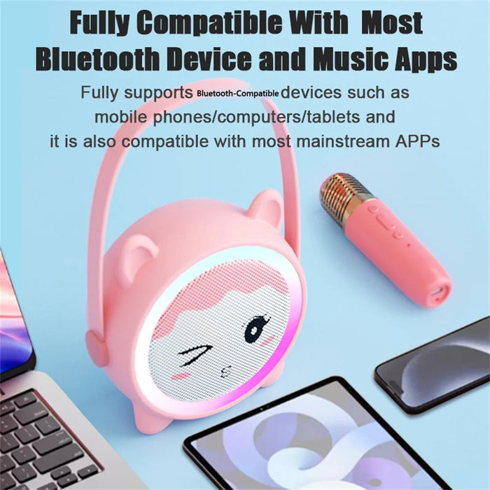 K12 Wireless Microphone Speaker Karaoke Set for Kids Cartoon Cute Design BT Audio System for Home - Pink Cat - 7
