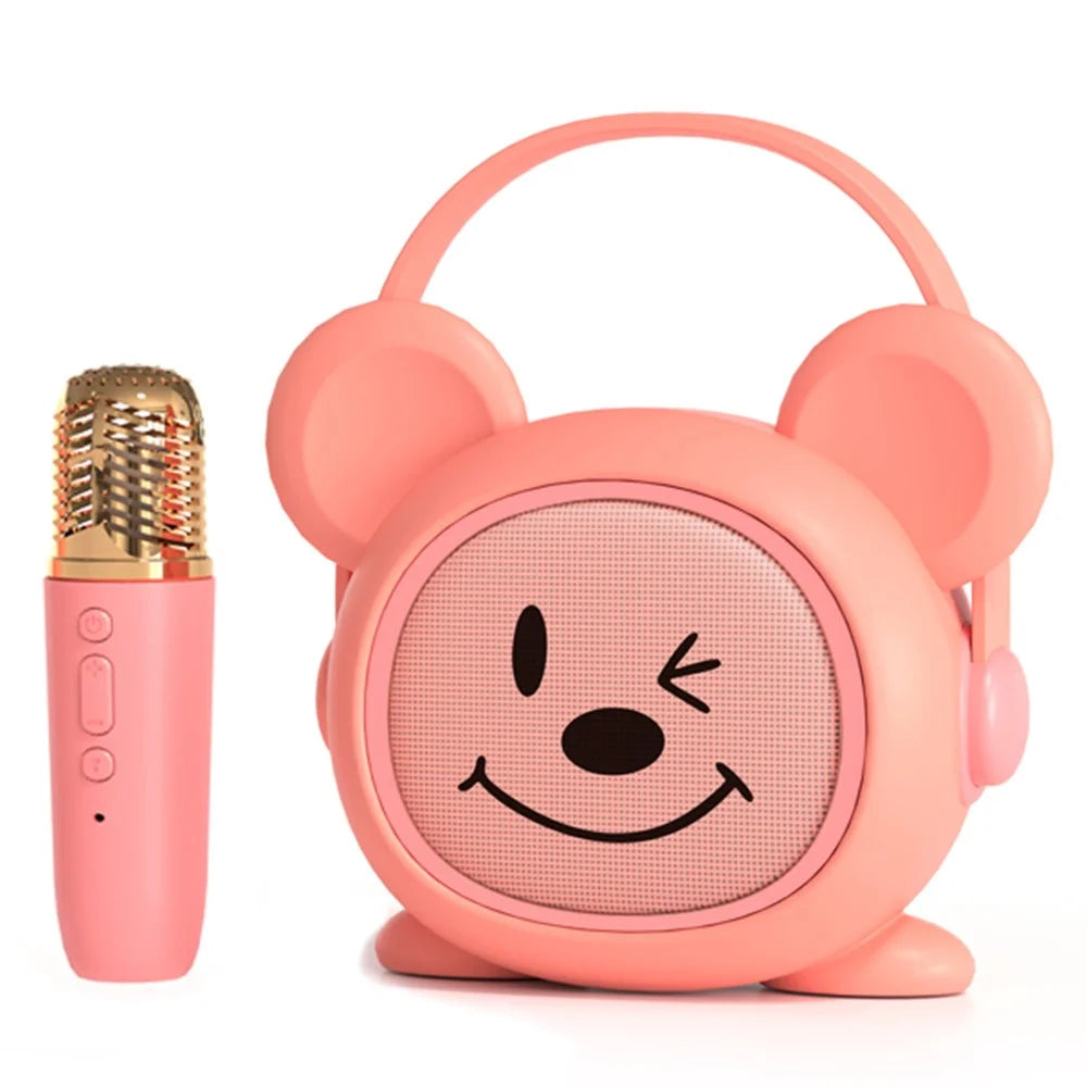 K19 Cartoon Kids Karaoke Microphone Speaker Set Wireless Sound System for Home / Early Education - Pink Mouse - 1
