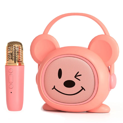 K19 Cartoon Kids Karaoke Microphone Speaker Set Wireless Sound System for Home / Early Education - Pink Mouse - 1