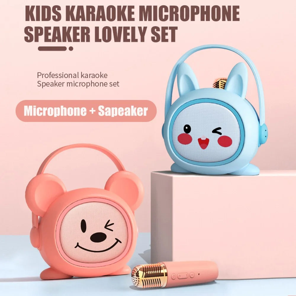 K19 Cartoon Kids Karaoke Microphone Speaker Set Wireless Sound System for Home / Early Education - Pink Mouse - 2
