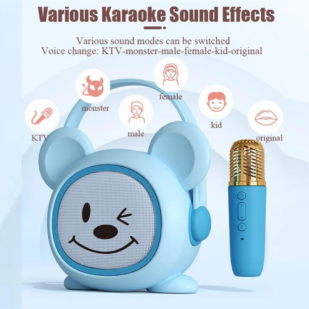 K19 Cartoon Kids Karaoke Microphone Speaker Set Wireless Sound System for Home / Early Education - Pink Mouse - 3